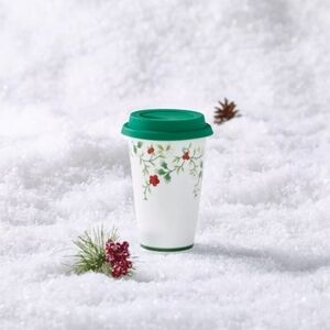 Pfaltzgraff Holiday Travel Mug with Green Lid